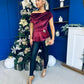 Edel Pleat & Brooch Detail Velvet Top Wine