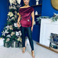 Edel Pleat & Brooch Detail Velvet Top Wine