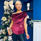 Edel Pleat & Brooch Detail Velvet Top Wine