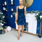 Celeste 3D Floral Square Neck Mini Dress Navy