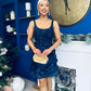 Celeste 3D Floral Square Neck Mini Dress Navy