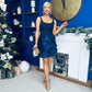 Celeste 3D Floral Square Neck Mini Dress Navy