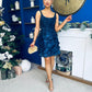 Celeste 3D Floral Square Neck Mini Dress Navy