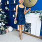 Celeste 3D Floral Square Neck Mini Dress Navy