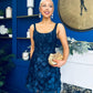 Celeste 3D Floral Square Neck Mini Dress Navy