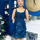 Celeste 3D Floral Square Neck Mini Dress Navy