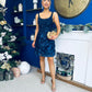Celeste 3D Floral Square Neck Mini Dress Navy