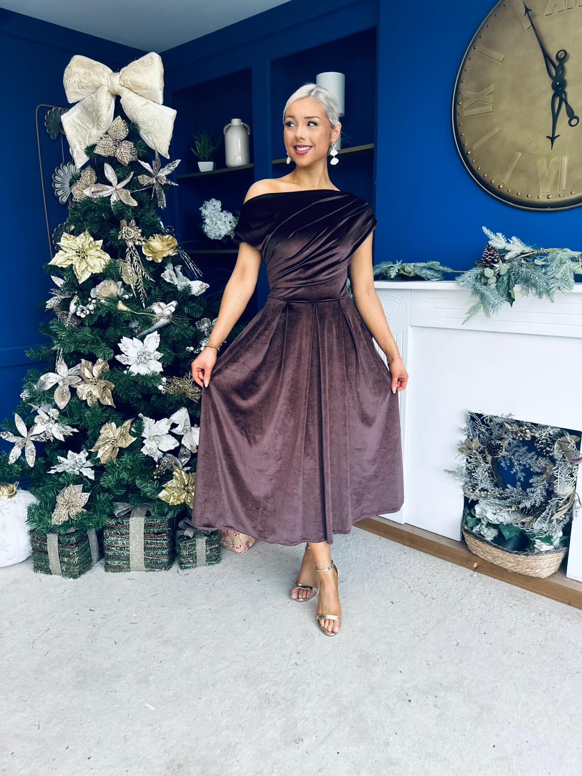 Breffy Asymmetric Neckline Skater Midi Coco Velvet