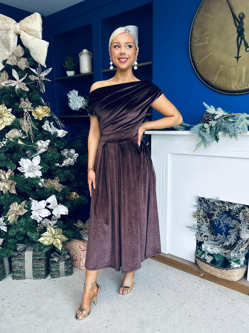 Breffy Asymmetric Neckline Skater Midi Coco Velvet