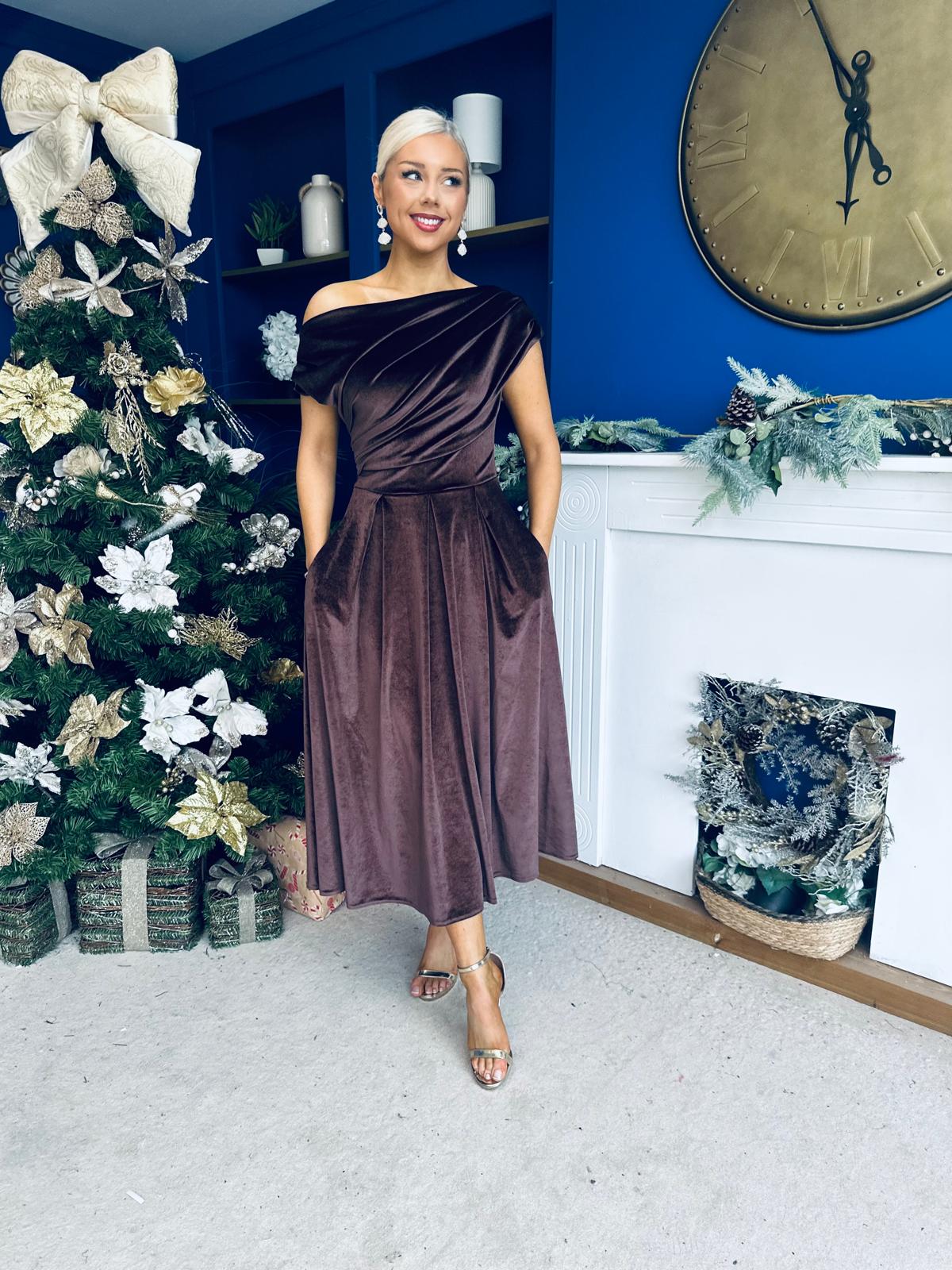 Breffy Asymmetric Neckline Skater Midi Coco Velvet