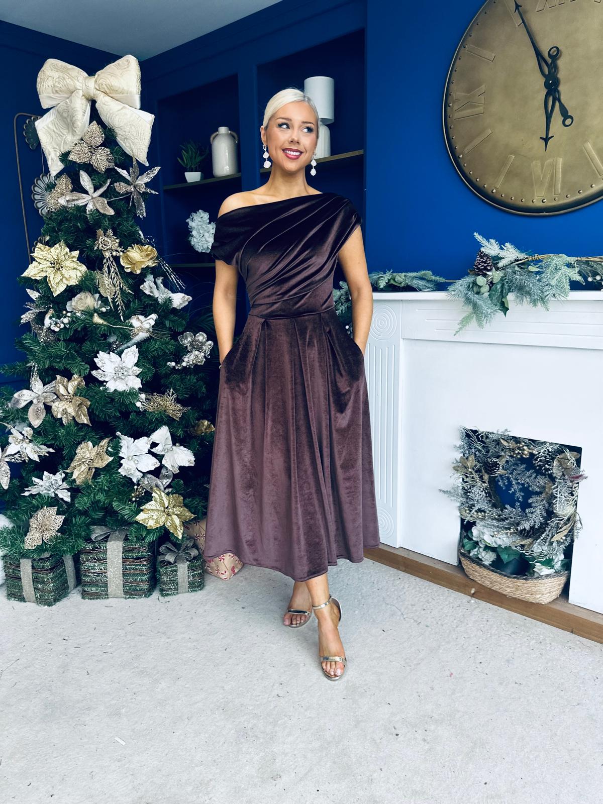 Breffy Asymmetric Neckline Skater Midi Coco Velvet