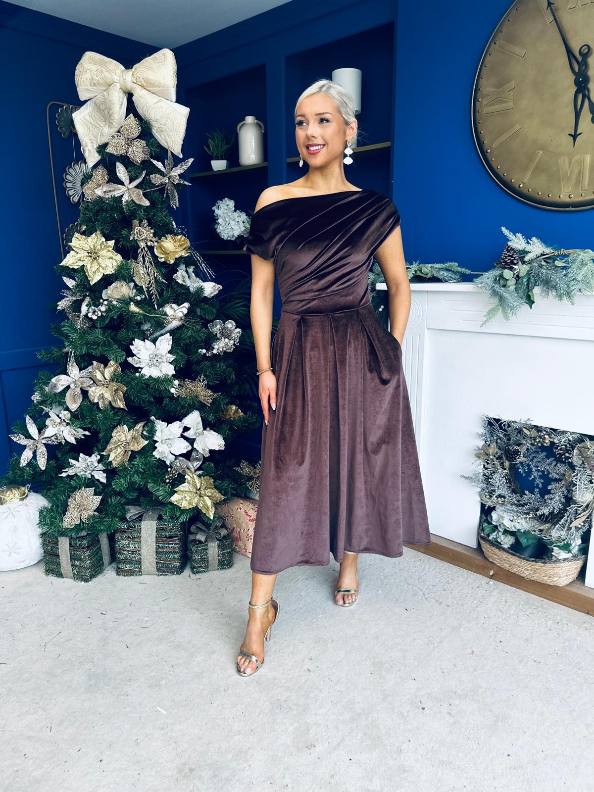 Breffy Asymmetric Neckline Skater Midi Coco Velvet
