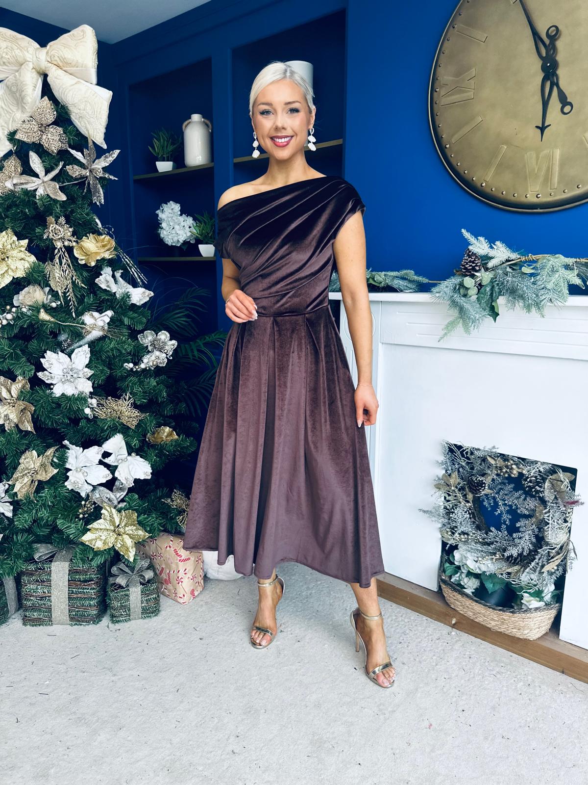 Breffy Asymmetric Neckline Skater Midi Coco Velvet