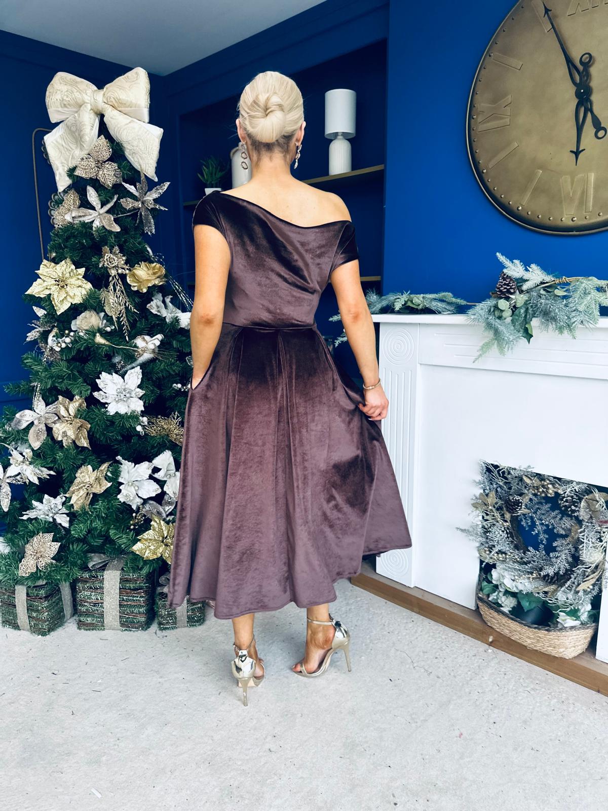 Breffy Asymmetric Neckline Skater Midi Coco Velvet