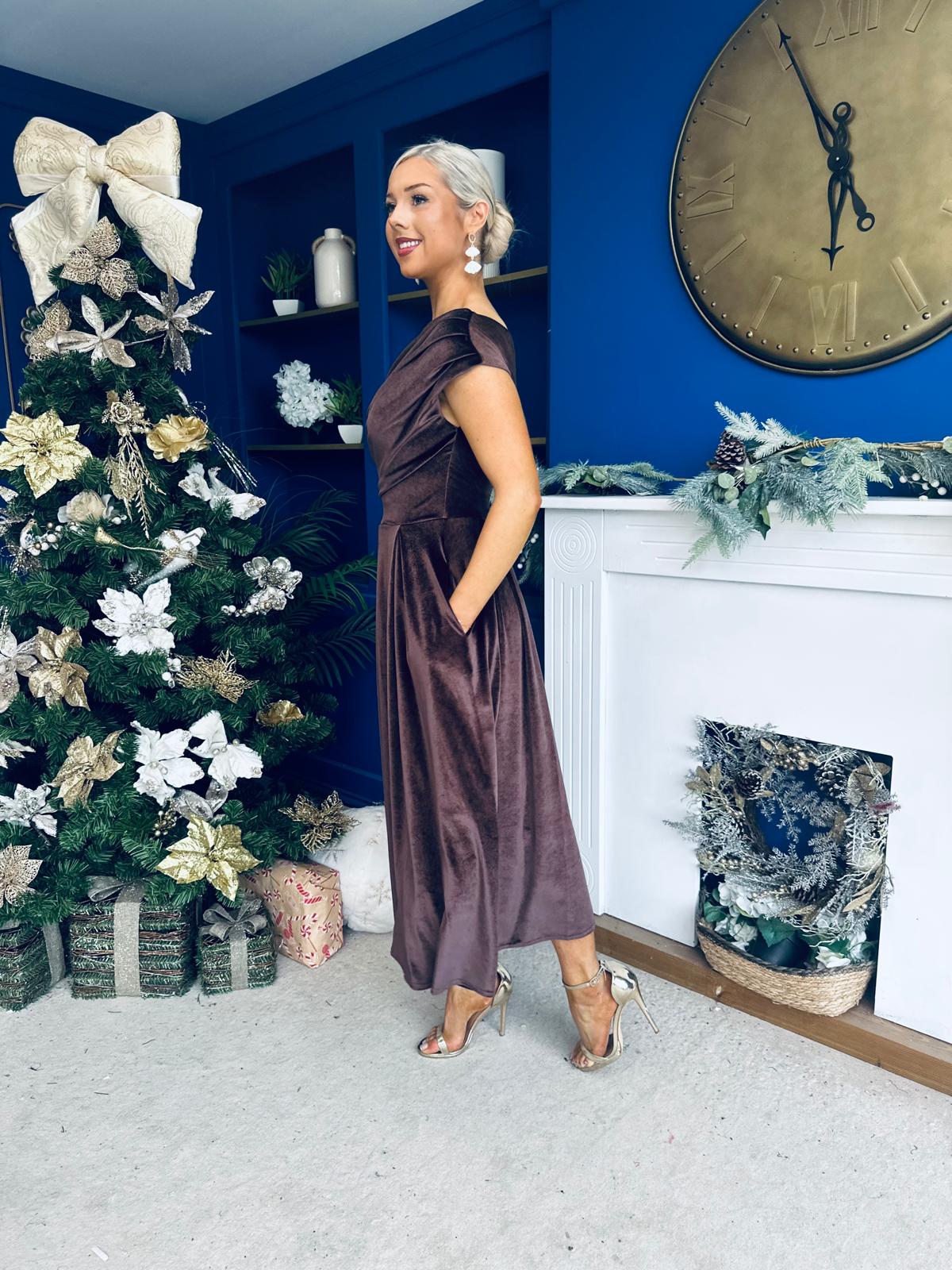 Breffy Asymmetric Neckline Skater Midi Coco Velvet