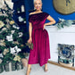 Breffy Asymmetric Neckline Skater Midi Wine Velvet