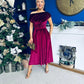 Breffy Asymmetric Neckline Skater Midi Wine Velvet