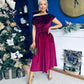 Breffy Asymmetric Neckline Skater Midi Wine Velvet
