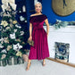 Breffy Asymmetric Neckline Skater Midi Wine Velvet