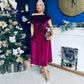 Breffy Asymmetric Neckline Skater Midi Wine Velvet