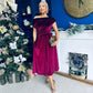 Breffy Asymmetric Neckline Skater Midi Wine Velvet