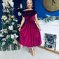 Breffy Asymmetric Neckline Skater Midi Wine Velvet
