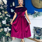 Breffy Asymmetric Neckline Skater Midi Wine Velvet