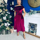 Breffy Asymmetric Neckline Skater Midi Wine Velvet