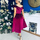 Breffy Asymmetric Neckline Skater Midi Wine Velvet