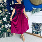 Breffy Asymmetric Neckline Skater Midi Wine Velvet