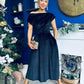 Breffy Asymmetric Neckline Skater Midi Black Velvet