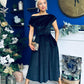 Breffy Asymmetric Neckline Skater Midi Black Velvet