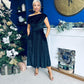 Breffy Asymmetric Neckline Skater Midi Black Velvet