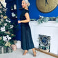 Breffy Asymmetric Neckline Skater Midi Black Velvet