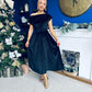 Breffy Asymmetric Neckline Skater Midi Black Velvet