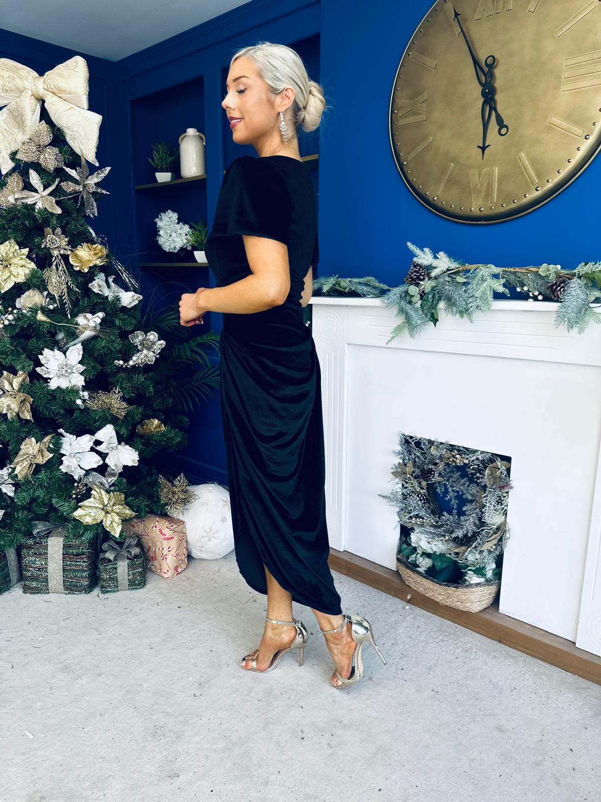 Saoirse Gathered Detail Velvet Occasion Dress Black