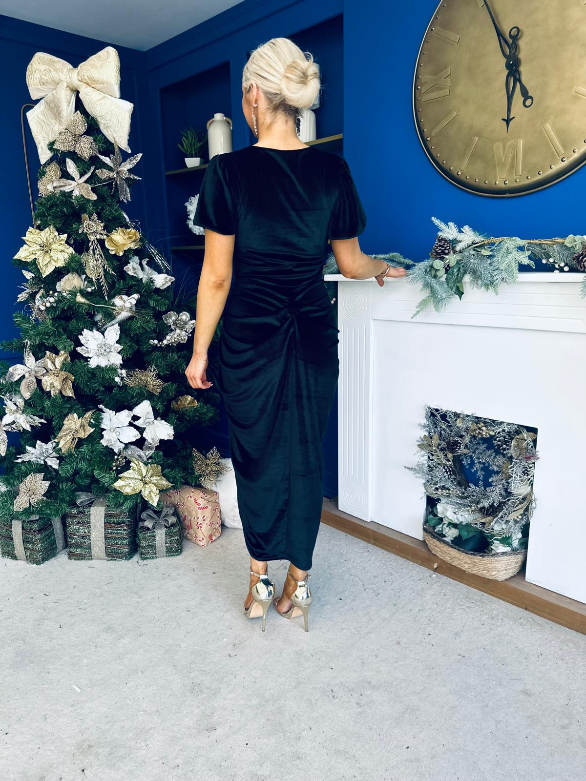 Saoirse Gathered Detail Velvet Occasion Dress Black
