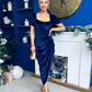 Saoirse Gathered Detail Velvet Occasion Dress Navy