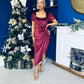Saoirse Gathered Detail Velvet Occasion Dress Wine