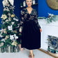 Alice Gold Embroidered Velvet Midi Dress Black