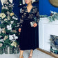 Alice Gold Embroidered Velvet Midi Dress Black