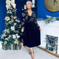 Alice Gold Embroidered Velvet Midi Dress Black