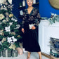 Alice Gold Embroidered Velvet Midi Dress Black