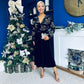 Alice Gold Embroidered Velvet Midi Dress Black