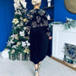 Alice Gold Embroidered Velvet Midi Dress Black