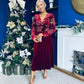 Alice Gold Embroidered Velvet Midi Dress Wine