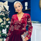 Alice Gold Embroidered Velvet Midi Dress Wine