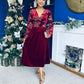 Alice Gold Embroidered Velvet Midi Dress Wine