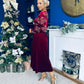 Alice Gold Embroidered Velvet Midi Dress Wine