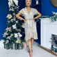 Kate Frill Hem Sequin Midi Dress Champagne